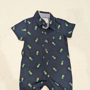Free Planet Pineapple Print Button Up Baby Playsuit Romper